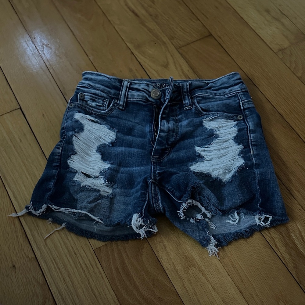 American Eagle Outfitters Dark Blue Distressed Denim Cutoff Shorts